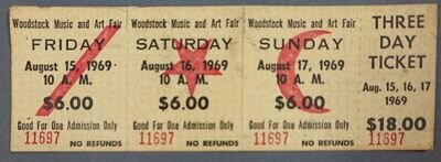 Woodstock-3 Day Unused Concert Ticket-$18 Advance-Jimi Hendrix-Joplin-1969-KDDD