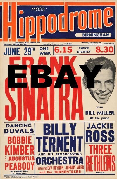 Frank Sinatra Birmingham Hippodrome 16" x 12" Photo Repro Concert Poster