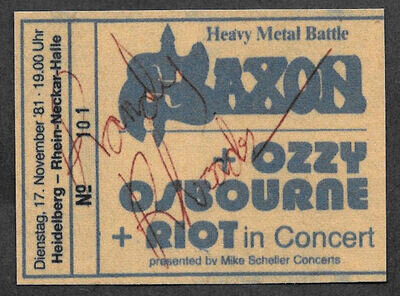 Randy Rhoads Autograph & Ozzy Concert Ticket Reprint On Genuine 1980 Card 9002