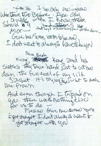 JIMI HENDRIX Handwritten Lyrics - 'Give Me Some Room' - Rock Star preprint