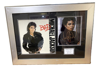 SIGNED Michael Jackson BAD Vinyl Album Sleeve & Photo with COA