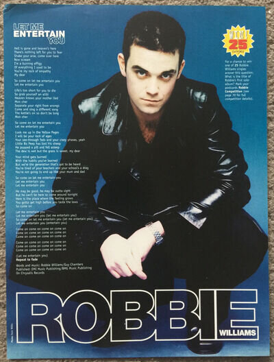 ROBBIE WILLIAMS - LET ME ENTERTAIN YOU 1998 full page UK lyric poster