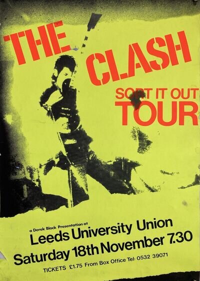 THE CLASH Concert Window Poster - Punk Rock LEEDS University 1978 - reprint