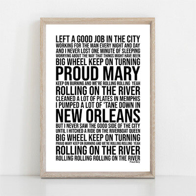 Tina Turner PROUD MARY Song Lyrics Poster Print Wall Art