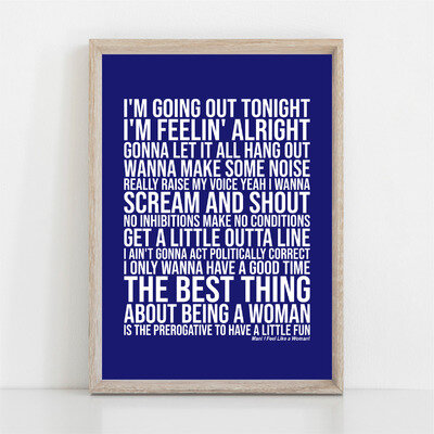 Shania Twain MAN ! I FEEL LIKE A WOMAN ! Song Lyrics Poster Print Wall Art