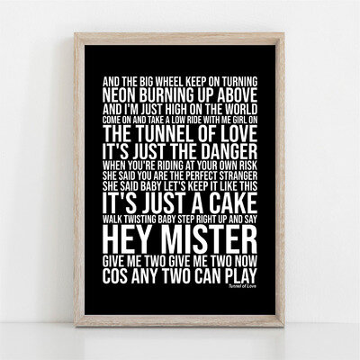 Dire Straits TUNNEL OF LOVE Song Lyrics Poster Print Wall Art