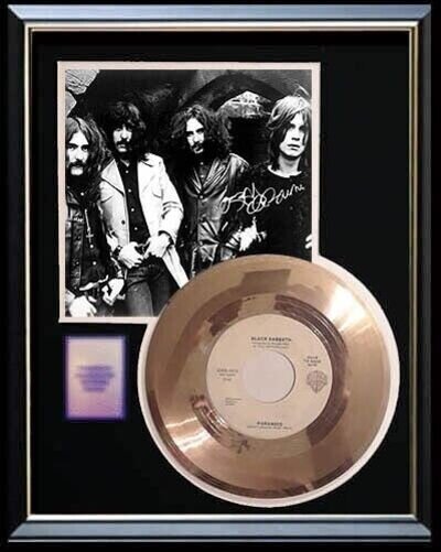 BLACK SABBATH OZZY OSBOURNE PARANOID GOLD RECORD PRINTED SIGNED AUTOGRAPH RARE!