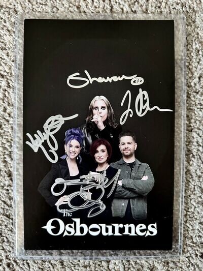 The Osbournes FULLY SIGNED Photo Card Ozzy Osbourne AUTOGRAPHED PROMO Rare