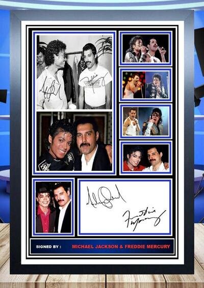 59) michael jackson & freddie mercury signed photograph framed unframed reprint