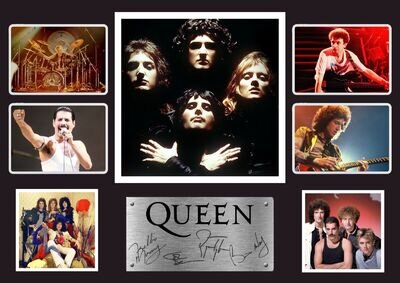 Queen Poster Print Photo Wall Art Signed Autographed Size A3 Freedie Mercury