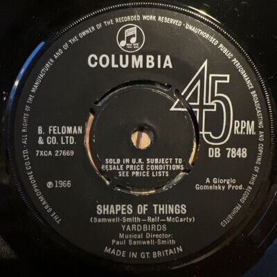 The Yardbirds - Shapes Of Things - Vinyl Record 7” Single - DB 7848