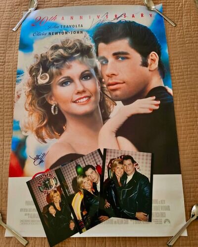 John Travolta Olivia Newton-John SIGNED Grease 20th Anniversary Poster + Photos