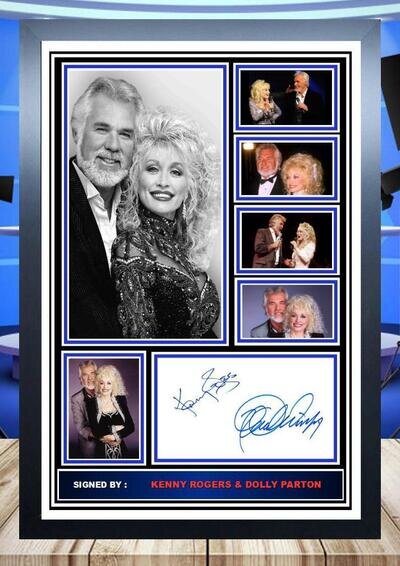 (362) kenny rogers & dolly parton signed a4 photograph framed unframed reprint