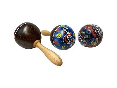 Maracas Dot Painted Design Musical Instrument Wooden Hand Carved Fair Trade Anim