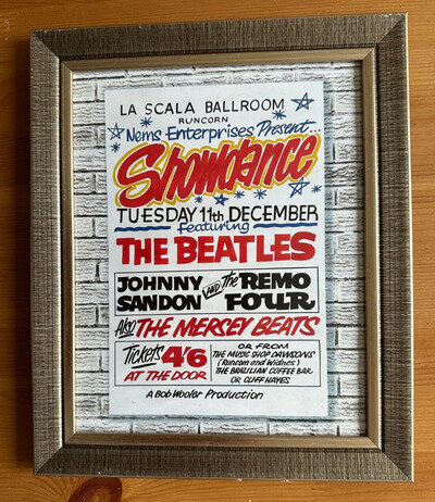 THE BEATLES -FRAMED REPRODUCTION BILL POSTER / FLYER (LA SCALA BALLROOM RUNCORN)