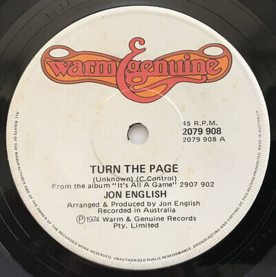 Jon English - Turn The Page - Used Vinyl Record 7 - A8100z