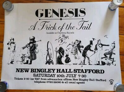 Vintage Genesis Concert Poster Original 1976 Trick of the Tail New Bingley Hall