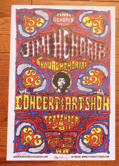 2011 Jimi Hendrix Memorial Poster Autographed by the Poster Artist