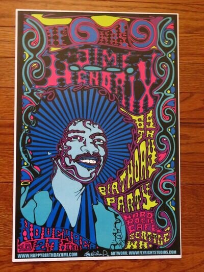 2011 Jimi Hendrix Memorial Hard Rock Cafe Poster Autographed by Poster Artist