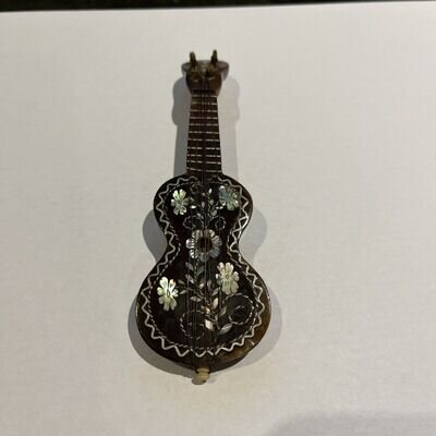 Miniature Antique Faux Tortoiseshell and Mother of Pearl Guitar