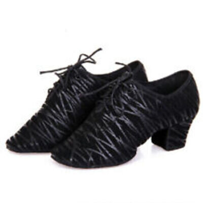 Women Ballroom Dance Shoes Leather Latin Waltz Tango Soft Outsole Black Lace Up