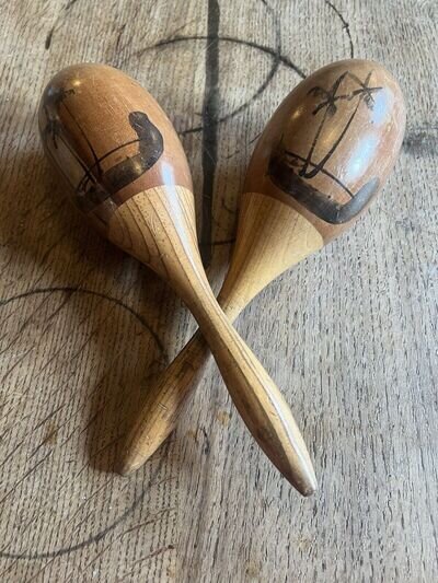 Lovely mid-century, vintage, hand painted, wooden maracas !