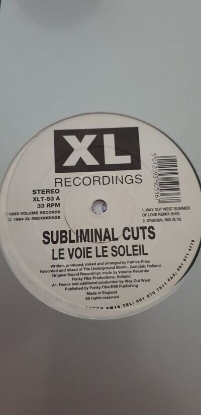 Subliminal Cuts Le Voie Le Soleil 12" Vinyl 1994 XL Recordings Way Out West *DL