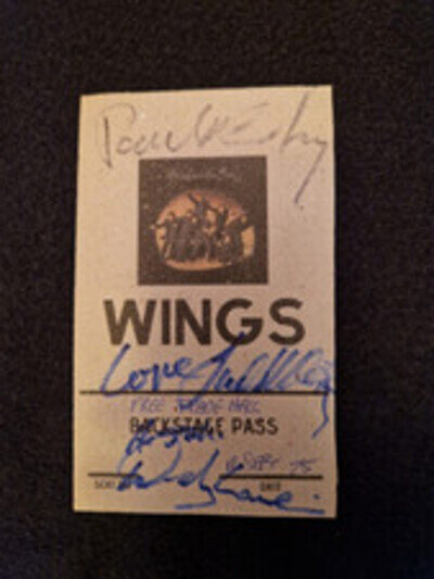 Rare 1975 Paul McCartney Hand-Signed Autograph Backstage Pass. 1975 Wings