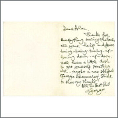 George Harrison Handwritten 1991 Thank You Card (UK)