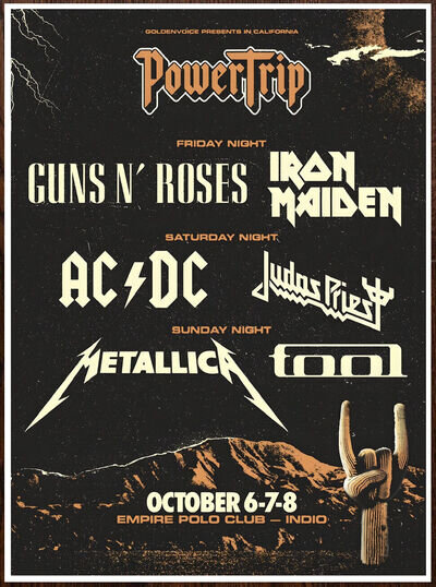 GUNS N ROSES AC/DC METALLICA IRON MAIDEN TOOL Power Trip 2023 Ltd Ed RARE Poster