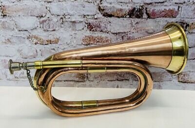 Antique Copper & Brass Military Style Bugle Horn & Mouthpiece Musical Instrument