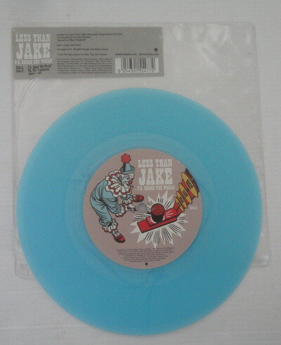 LESS THAN JAKE, P.S. SHOCK THE WORLD / WE, THE UNINSPIRED, BLUE VINYL INDIE 7"