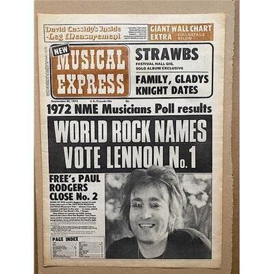 JOHN LENNON NME - POLL WINNER 1972 POSTER SIZED original NME cover from 1972 - L