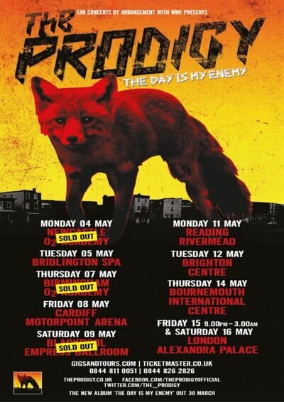 The Prodigy UK Tour A3 A4 Print Poster Wall Art Album Unframed