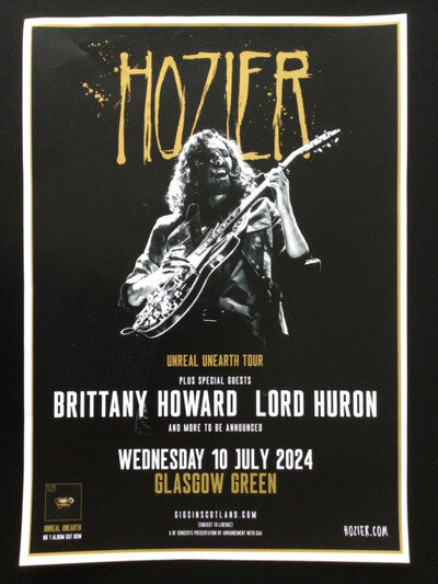 Hozier, Original, Tour Poster, Glasgow Green, Gig, Blues, Rock, 2024,