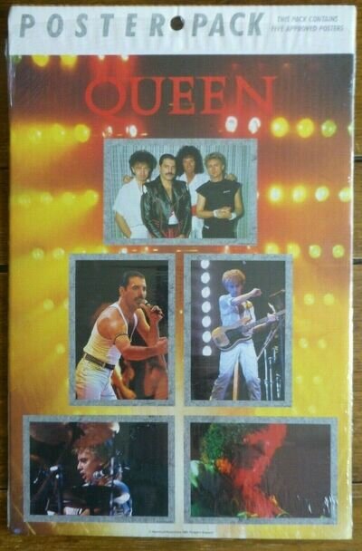 QUEEN POSTER PACK - 5 X FACTORY SEALED 1985 POSTERS. FREDDIE MERCURY.