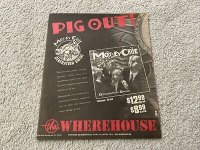 MOTLEY CRUE 1997 GENERATION SWINE LP PIG OUT! ORIGINAL PRINT POSTER TYPE AD