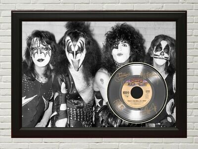 KISS Rock N Roll All Nite Poster Art Wood Framed 45 Platinum Record Display