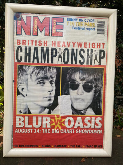 NME BLUR VS OASIS CHART SHOWDOWN 12 AUGUST 1995 Poster Liam Gallagher autograph