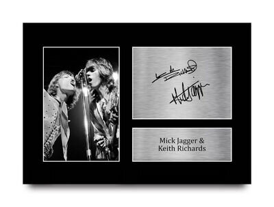 Jagger and Richards Signed Pre Printed Autograph A4 Photo For Rolling Stones Fan