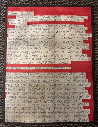 Unique handwritten 2 page letter from "And the Native Hipsters"