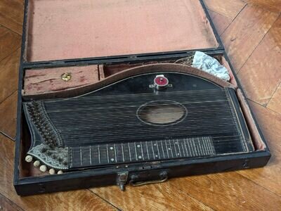 Very Old Zither - With Pickups And Spare Strings - In Original Case