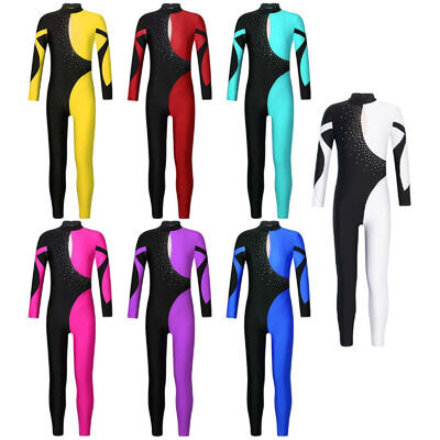 Kids Girls Gymnastics Leotard Long Sleeve Ballet Dance Unitard Jumpsuit Catsuit