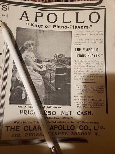 1903 Clark Apollo Co. Piano Advert Antique