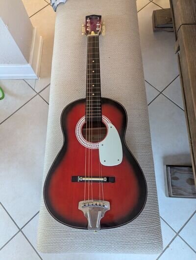 Vintage Harmony Parlor Acoustic Guitar Red Black H0301 Made In Taiwan