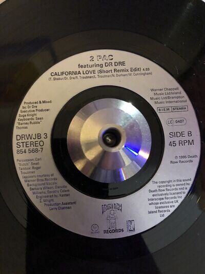 2 PAC FEAT DR. DRE 7" CALIFORNIA LOVE JUKEBOX SINGLE DRWJB 3 1995 RARE!