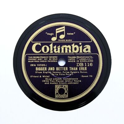 ELLA LOGAN "Bigger And Better Than Ever" 1930 COLUMBIA DB-116; Very Rare! [78]