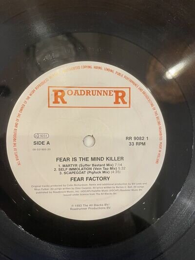 Fear Factory - Fear Is The Mind Killer - RARE 12" VINYL - Record only -No sleeve