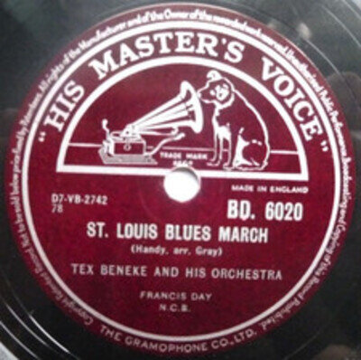 Tex Beneke St Louis Blues March 78 HMV BD6020 EX 1950 10" 78rpm single, St Louis