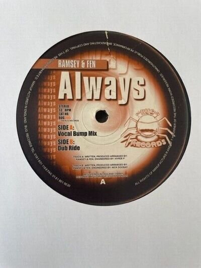 Ramsey & Fen – Always 12" UK Garage Vinyl 1998 Richard Anthony Bug Records 98